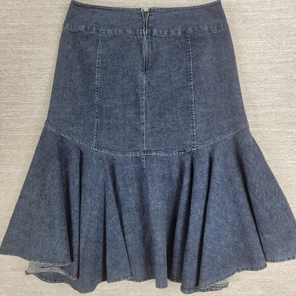 VTG Powerline Denim Skirt Size 8 Blue Dark‎ Wash Flounce Flared Mermaid Rodeo - Picture 9 of 11